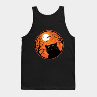 Creepy Cute Halloween Black Cat Going BLEP Tank Top